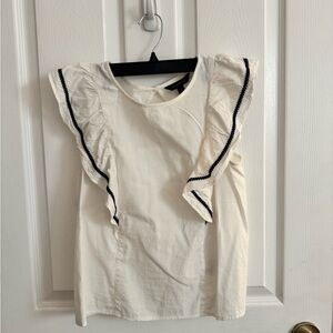 Cream Ruffle Sleeve Top with Navy Accents